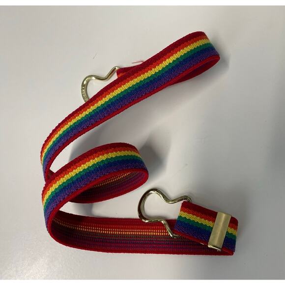 Vintage 1980s Woven Stretch Rainbow Color Block Adjustable Belt XS SM Med Pride main image 14
